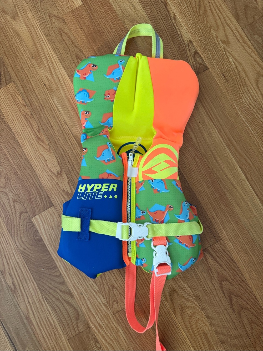 Kids' Dino Print Life Jacket - Neon Green & Orange